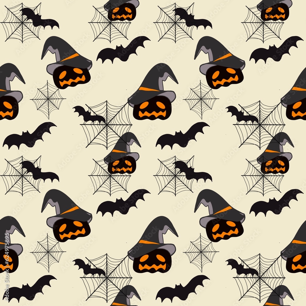  Halloween fabric pattern. hand drawn can be used in fashion decoration design. Bedding, curtains, tablecloths 