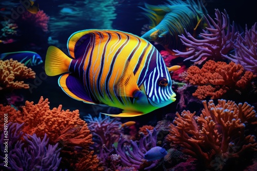 Landscape with colorful fish and corals under the sea  marine life. Generative AI