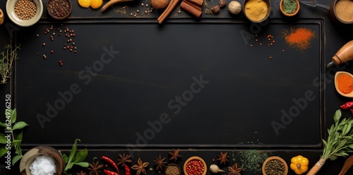Fototapeta Naklejka Na Ścianę i Meble -  Digital illustration of various spices and condiments, Indian cuisine. Generative AI