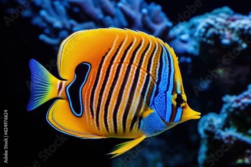 Landscape with colorful fish and corals under the sea, marine life. Generative AI
