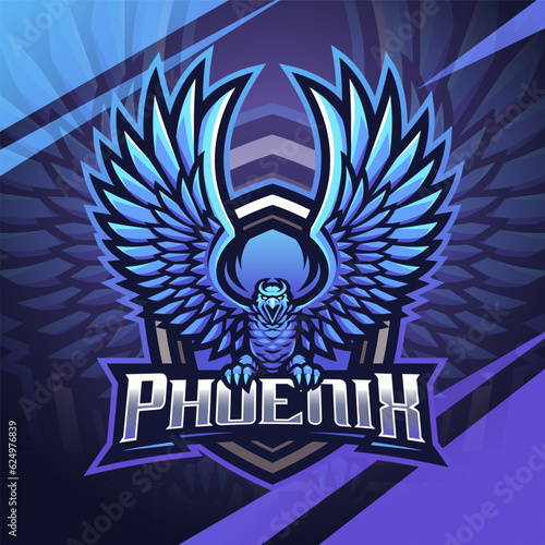 Blue phoenix esport mascot logo design