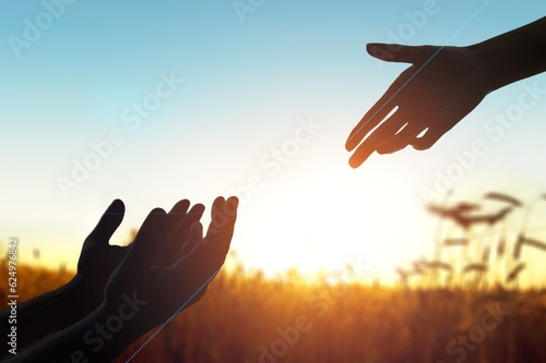Photos Giving a helping human hand on the sunset background