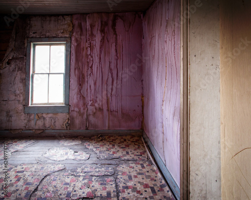 abandoned pink room with drips