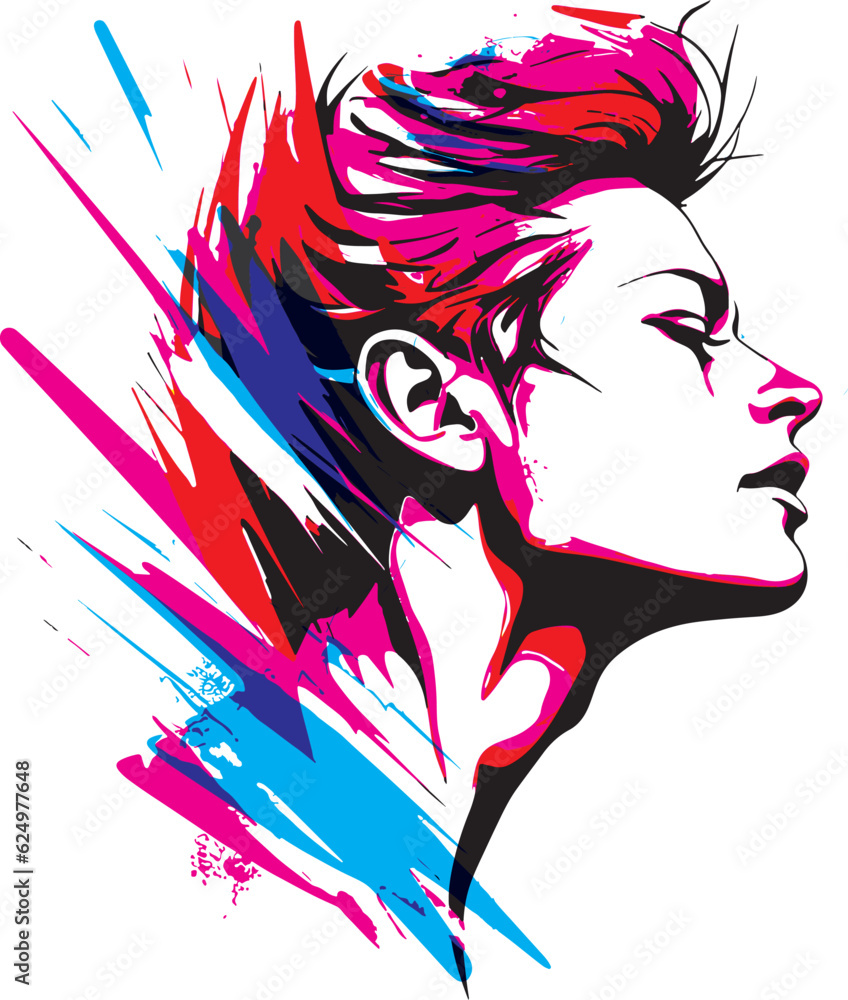 Naklejka premium Woman's face in a splash painting style, showcasing artistic flair with expressive splatters and vibrant colors, creating a visually captivating and contemporary portrait.