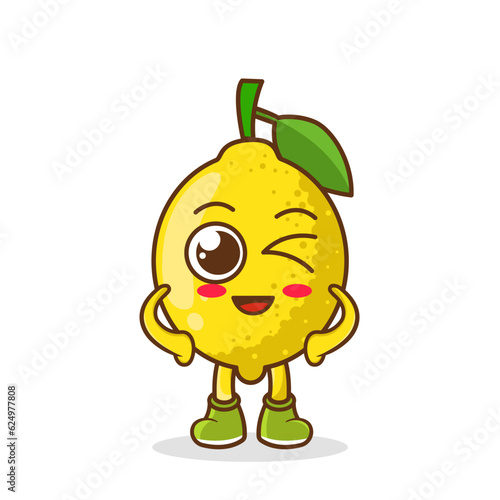wink lemon cute fruit character mascot vector design