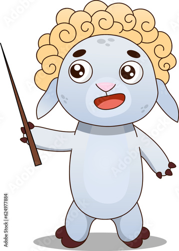 Sheep teacher. For children's textbooks and books. Character for design in cartoon style. Vector illustration for designs, prints and patterns. on a white background