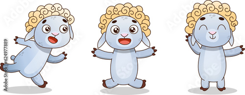 Set of lamb with different emotions. For children's textbooks and books. Character for design in cartoon style. Vector illustration for designs, prints and patterns. on a white background
