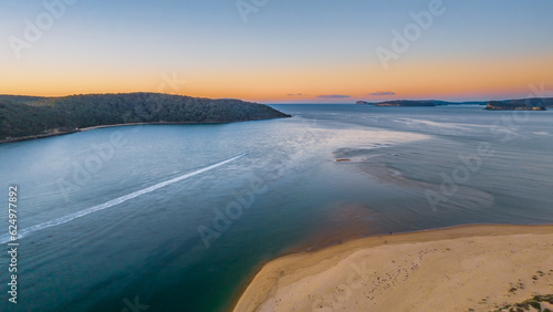 Aerial sunrise at the waterfront