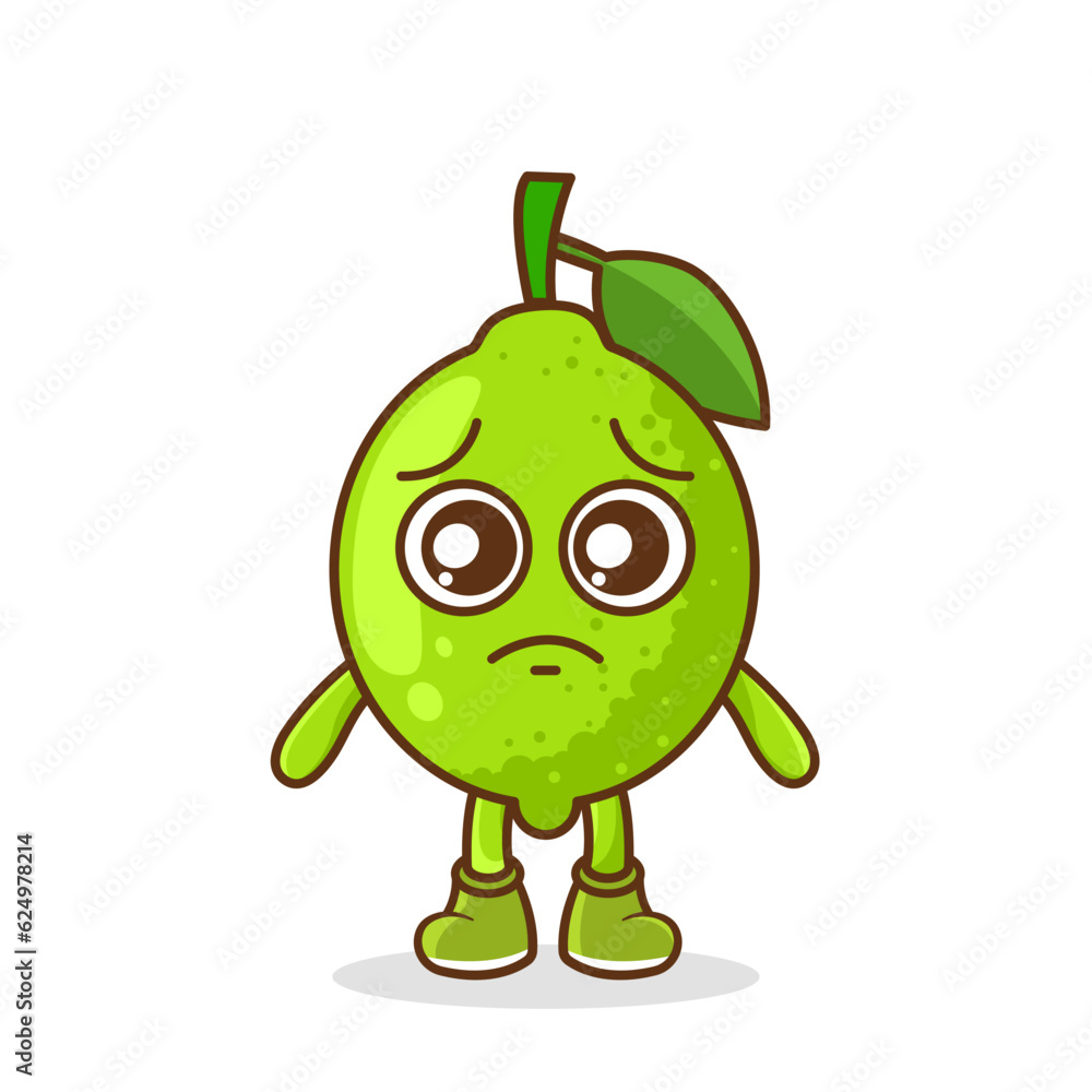 Cute sad lime fruit character, lime character with sad emotion, face, depressive eyes Cute sad lime fruit character, lime character with sad emotion, face, depressive eyes
