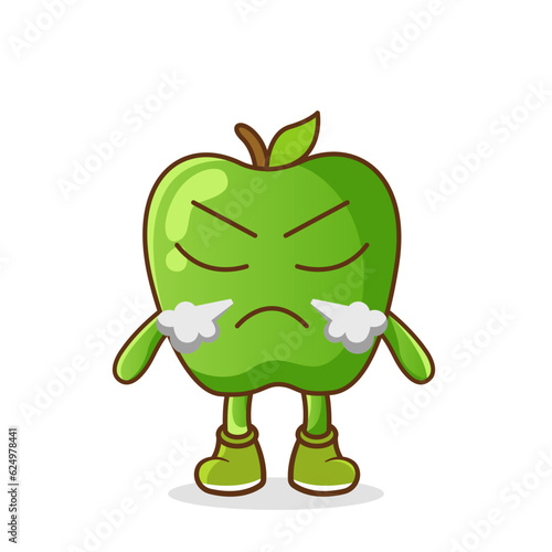 Angry evil green apple fruit cartoon character. Cute funny cartoon green apple character