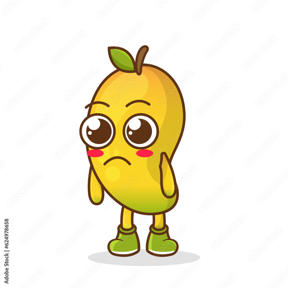 sad emoji mango character, fruit character vector. mango character illustration