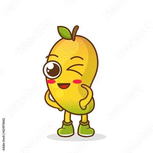 wink mango cute fruit character mascot vector design