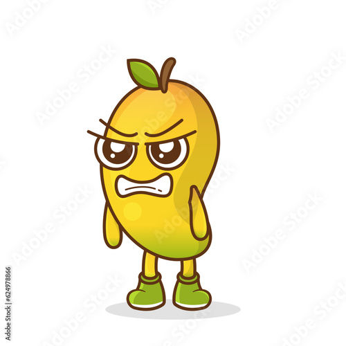 cute mango character with angry expression, mouth wide open. suitable for emoticon, logo, mascot, sticker