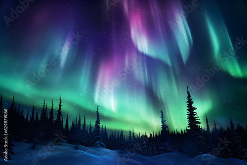 Fotografie, Tablou aurora borealis in the mountains