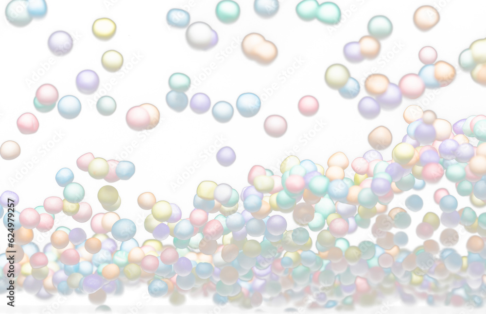 Styrofoam mini ball fly explosion, Pastel foam mini balls float explode, abstract cloud fly. styrofoam pastel mini sphere balls splash throwing in Air. Black background Isolated