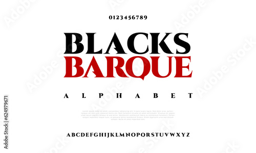Blacksbarque creative vintage alphabet font. Digital abstract moslem, futuristic, fashion, sport, minimal technology typography. Simple numeric vector illustration