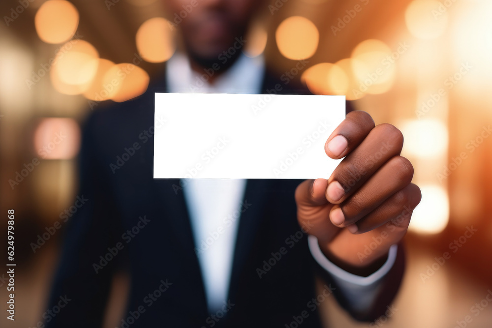 Businessman holding business card with transparent PNG background, space for writing. Generative AI Businessman holding business card with transparent PNG background, space for writing. Generative AI