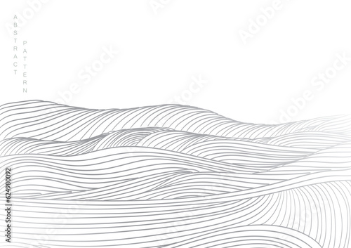 Abstract landscape background with white and grey Japanese wave pattern vector. Ocean sea art with natural template. Banner design and wallpaper in vintage style.