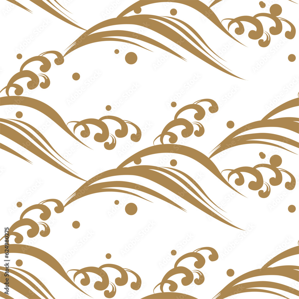 Fototapeta premium Japanese seamless pattern with hand drawn wave background elements vector in vintage style.