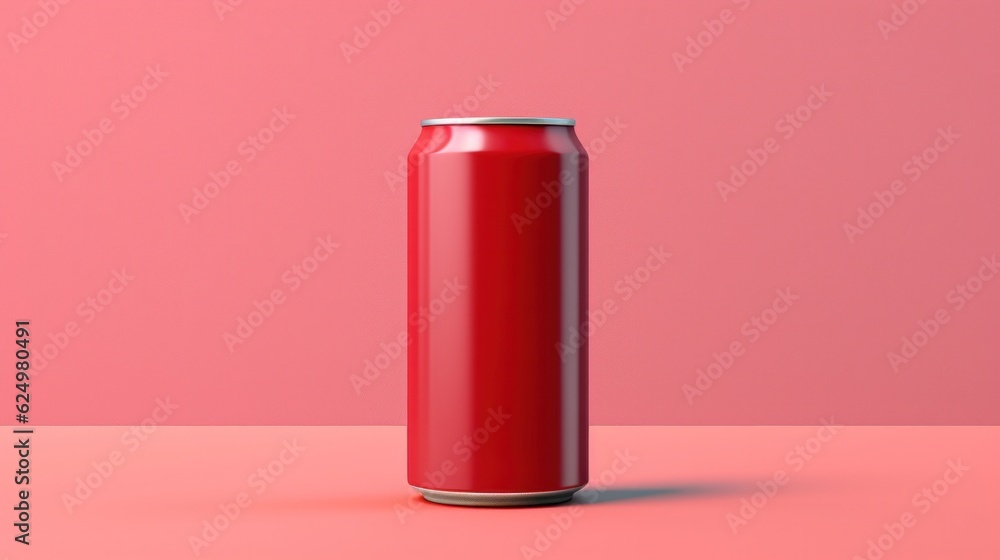 Front view of blank red aluminum drink can isolated on red background. Front view of blank red aluminum drink can isolated on red background.