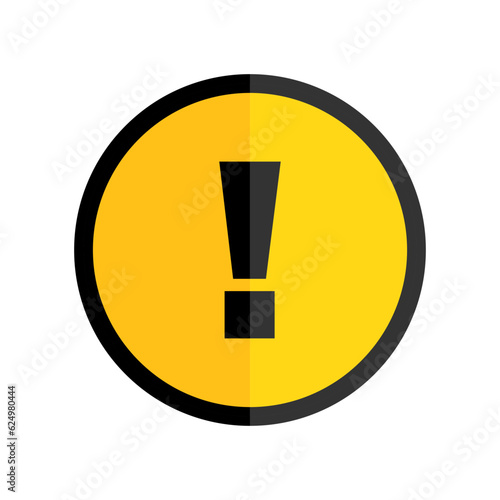 Exclamation icon in yellow circle. Warning hazard sign. Caution symbol. Vector illustration. stock image.