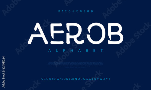 Aerob creative modern urban alphabet font. Digital abstract moslem, futuristic, fashion, sport, minimal technology typography. Simple numeric vector illustration