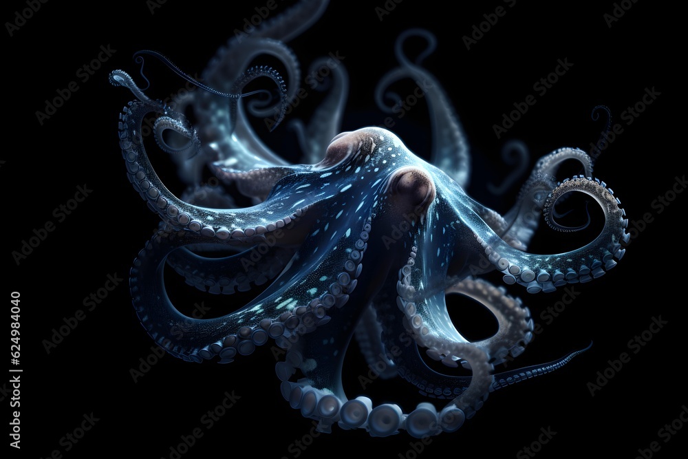 Obraz premium Abstract wallpaper for cell phones. Blue-white colored octopus concept. Generative AI