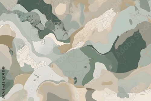 Abstract wallpaper in green pastel colors. Patterns of nature atmosphere. Generative AI