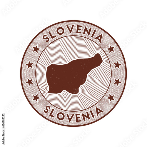 Slovenia round badge vector. Country round stamp with shape of Slovenia, isolines and circular country name. Appealing emblem. Awesome vector illustration.