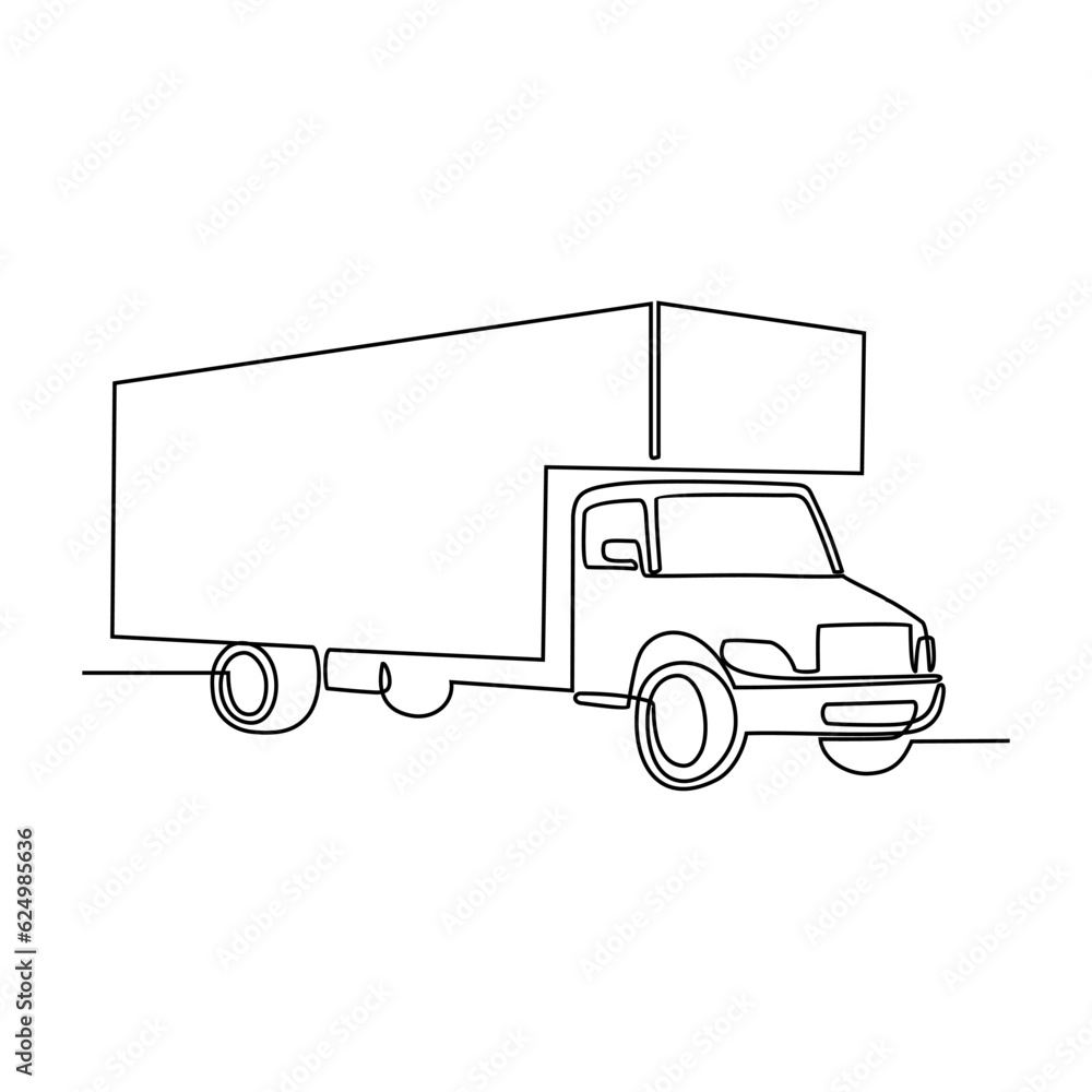One continuous line drawing of truck as land vehicle with white background. Land transportation design in simple linear style. Non coloring vehicle design concept vector illustration One continuous line drawing of truck as land vehicle with white background. Land transportation design in simple linear style. Non coloring vehicle design concept vector illustration