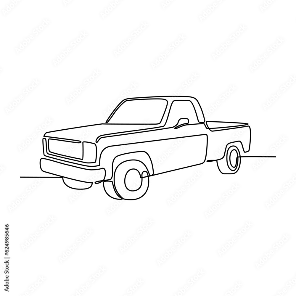 One continuous line drawing of car as land vehicle with white background. Land transportation design in simple linear style. Non coloring vehicle design concept vector illustration