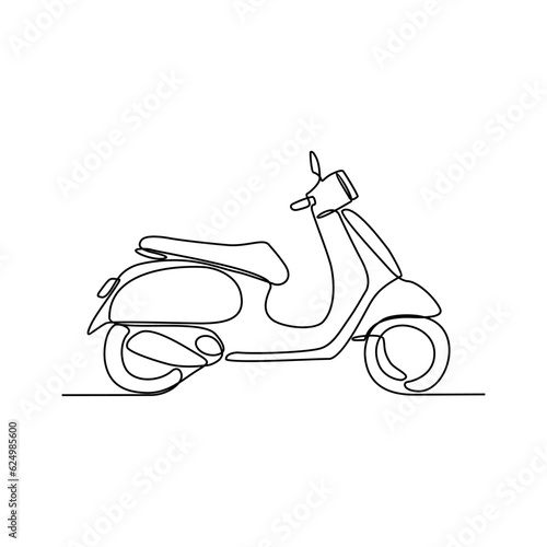 One continuous line drawing of motorcycle as land vehicle with white background. Land transportation design in simple linear style. Non coloring vehicle design concept vector illustration