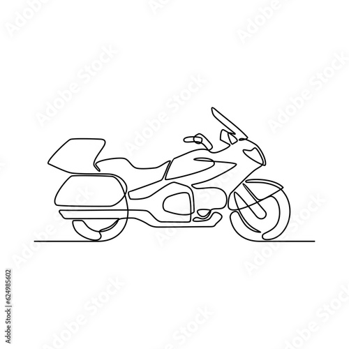 One continuous line drawing of motorcycle as land vehicle with white background. Land transportation design in simple linear style. Non coloring vehicle design concept vector illustration