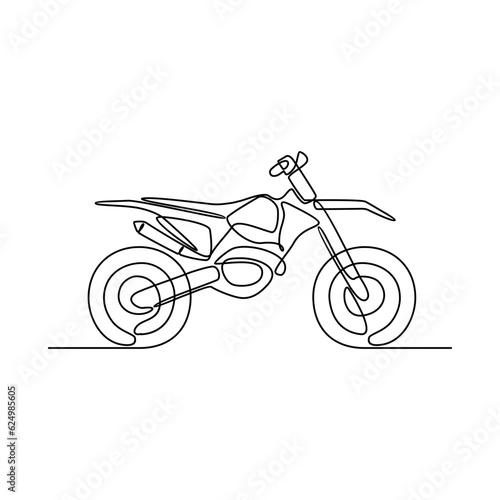 One continuous line drawing of motorcycle as land vehicle with white background. Land transportation design in simple linear style. Non coloring vehicle design concept vector illustration