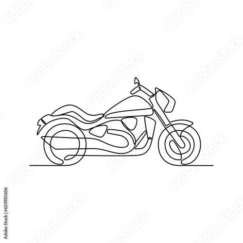 One continuous line drawing of motorcycle as land vehicle with white background. Land transportation design in simple linear style. Non coloring vehicle design concept vector illustration