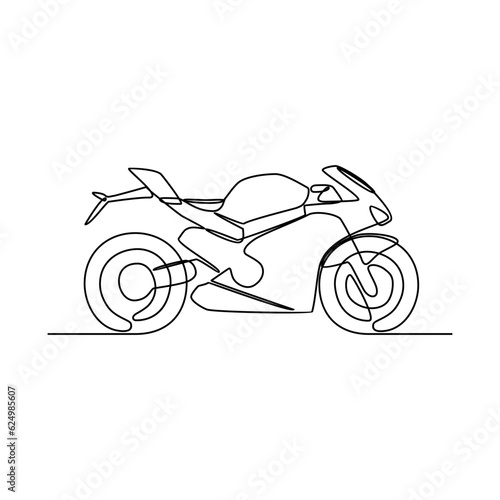 One continuous line drawing of motorcycle as land vehicle with white background. Land transportation design in simple linear style. Non coloring vehicle design concept vector illustration