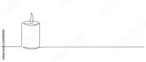 One continuous line drawing of candle with flame. Tragedy memorial concept and church symbol in simple linear style. Editable stroke. Doodle outline vector illustration