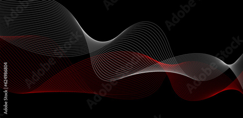 abstract waves background red and white wavy lines on black background. Dark premium background design for wallpaper, banner, backdrop and website landing page. Vector geometric background design