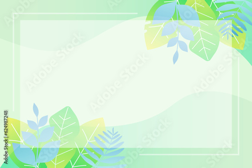 Hand drawn green abstract tropical leaves background with blank space