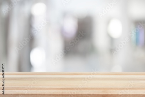 Blank wooden table top in modern interior