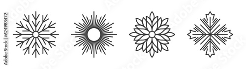 Snowflake icon, sun icon, flower icon, and maple leaf icons silhouette vector design illustration