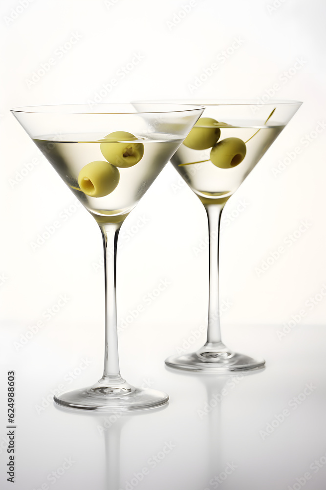 Dry Martini with olives isolated on white background