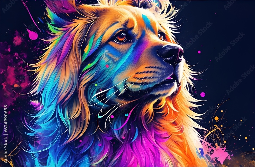 a portrait of a  golden retriever dog colorfull, generative AI