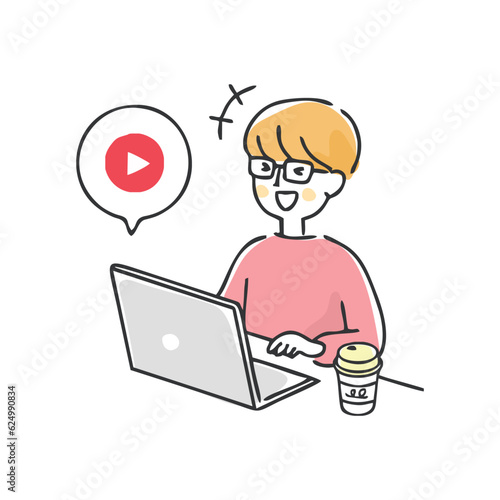 動画を見て笑っている男性