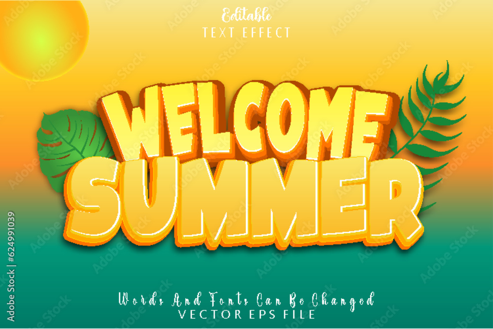 Welcome Summer Editable Text Effect Emboss Cartoon Style