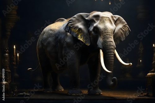 elephant with tusks on black background generative AI