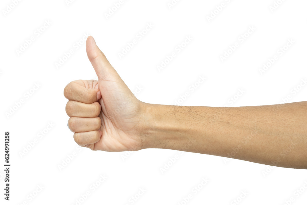 Cropped shot of thumbs-up gesture isolated on white background. The meaning of thumbs-up is an instance or gesture of approval or encouragement. Cropped shot of thumbs-up gesture isolated on white background. The meaning of thumbs-up is an instance or gesture of approval or encouragement.