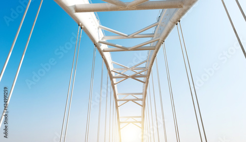 Abstract view of bridge support against blue sky