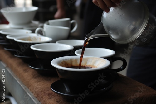 mug cup beverage caffeine drink cafe espresso table breakfast food. Generative AI.