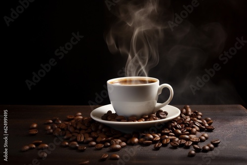 bean cup brown breakfast aroma espresso cafe drink morning mug. Generative AI.